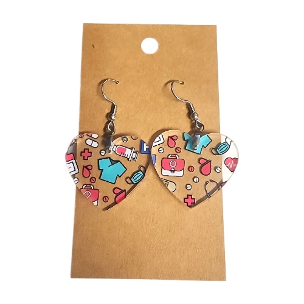 Healing Hearts Nurse Print Acrylic Drop Earrings